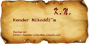 Kender Nikodém névjegykártya